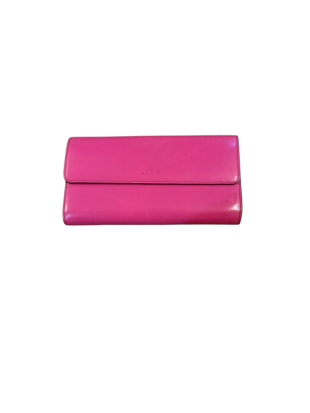 Lodis Bright Fuchsia Leather Flap Clutch with Subtle Embossed Logo